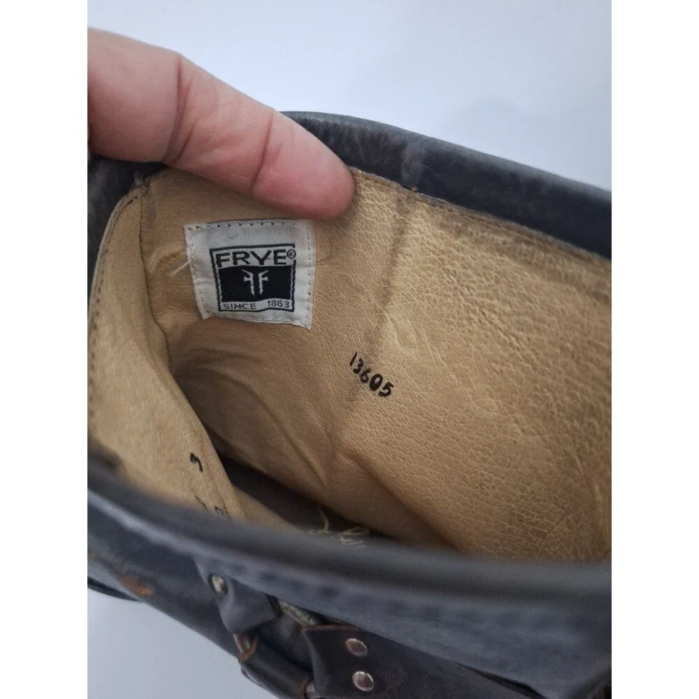Vtg Frye Antiqued Black Leather Motorcycle Harness Boot Ankle Zip Up Mens 13 D